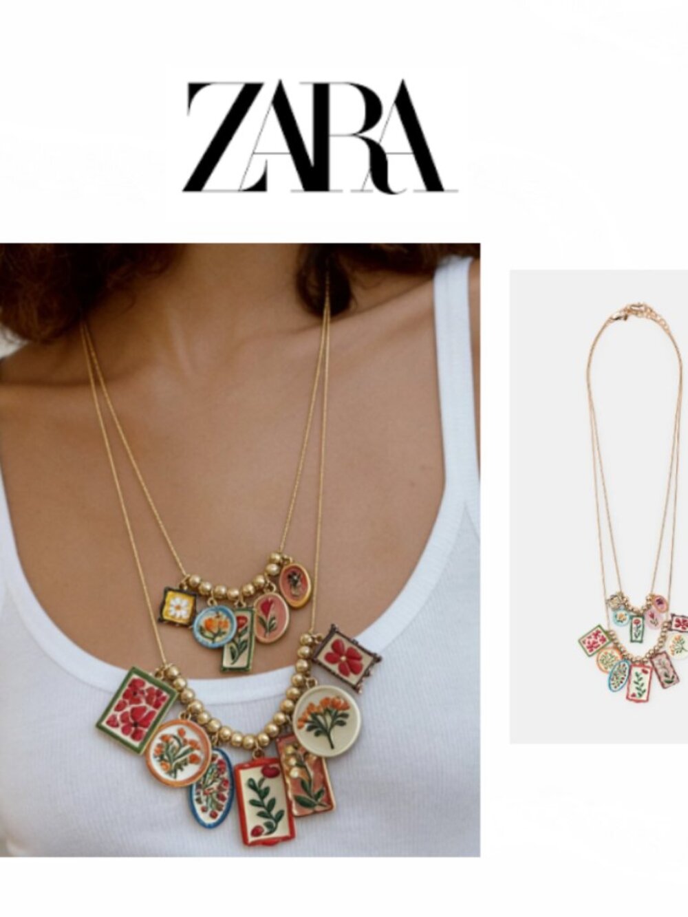 NEW 2026 Zara Double Ceramic enamel Floral necklace